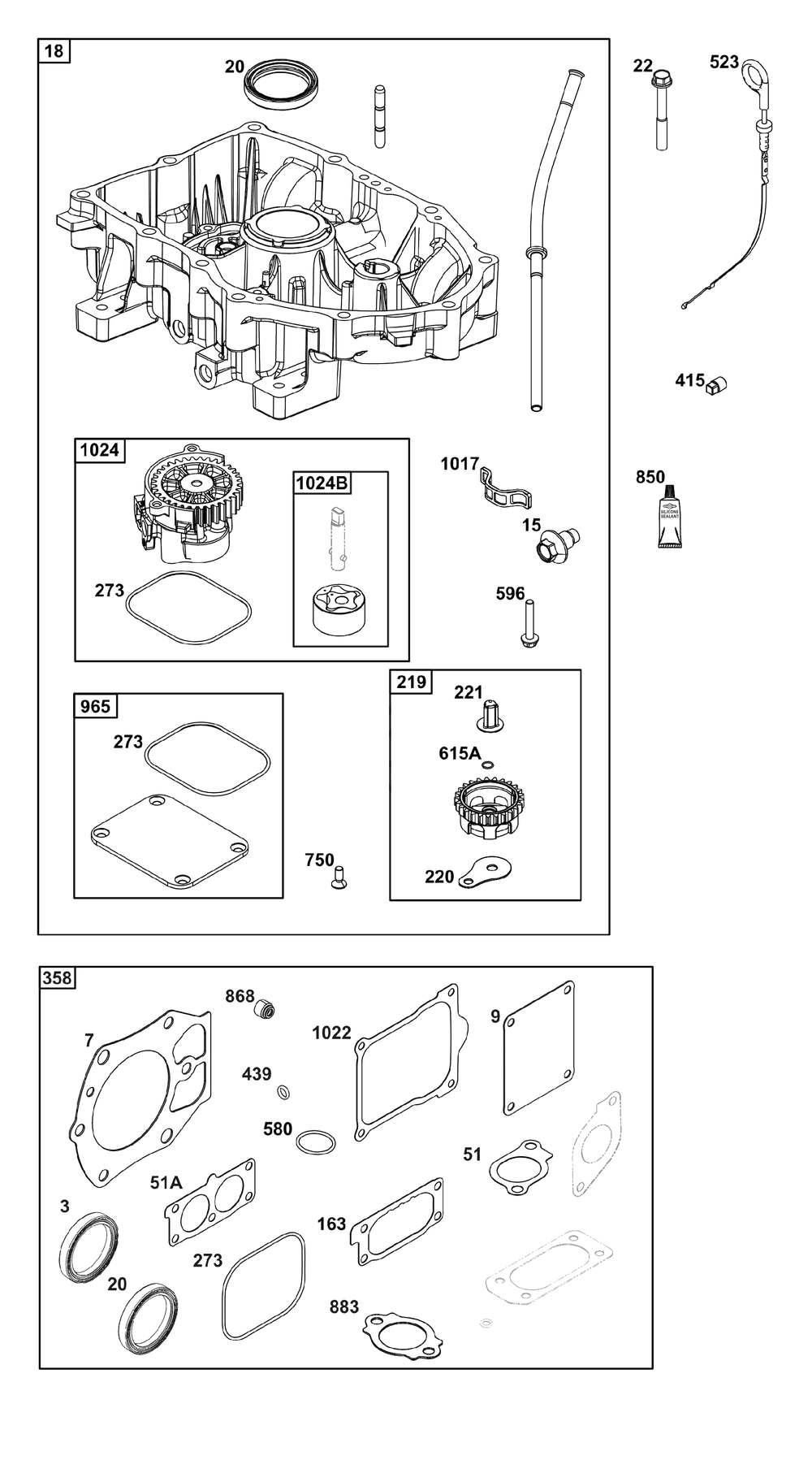 Crankcase Cover/Sump Group Diagram and Parts List for 613777-0016-J1 400000 - 699999 Briggs and Stratton Engine